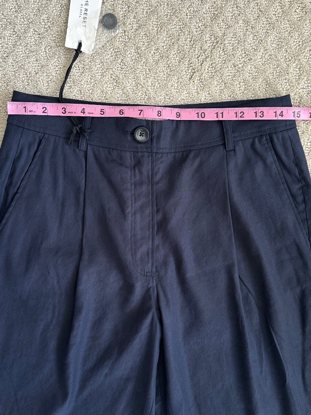 The Reset Slouchy Crop Pleated Trouser Navy Small Linen Blend Relaxed Office NWT - Picture 10 of 12